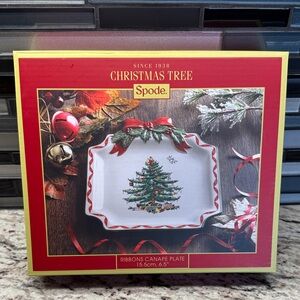 Spode Christmas Tree Ribbons Canape Plate - Red and Green